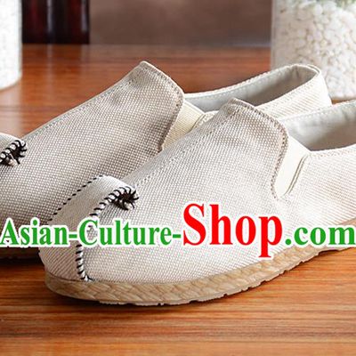 Traditional Chinese Handmade Flax White Shoes National Multi Layered Cloth Shoes for Men