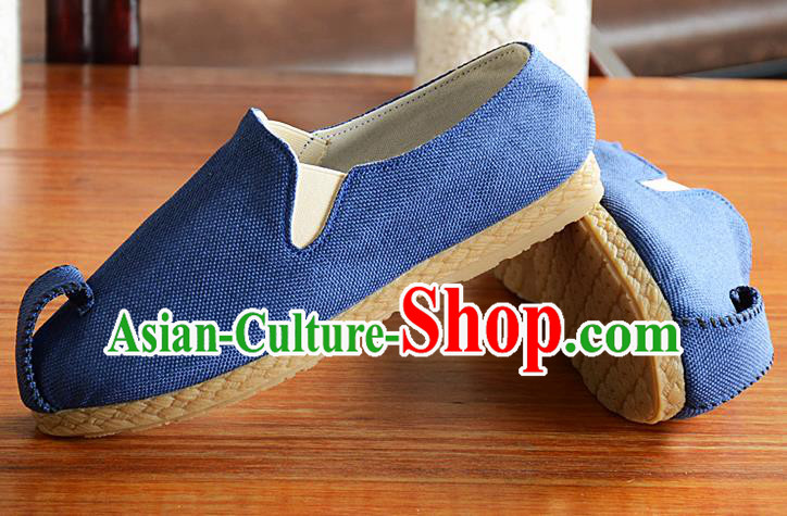 Traditional Chinese Handmade Flax Blue Shoes National Multi Layered Cloth Shoes for Men Traditional Chinese Handmade Flax Blue Shoes National Multi Layered Cloth Shoes for Men