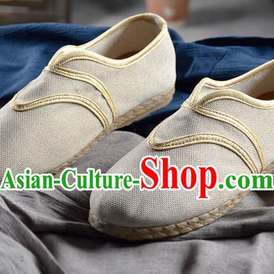 Chinese Traditional Handmade White Flax Shoes National Multi Layered Cloth Shoes for Men