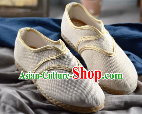 Chinese Traditional Handmade White Flax Shoes National Multi Layered Cloth Shoes for Men Chinese Traditional Handmade White Flax Shoes National Multi Layered Cloth Shoes for Men