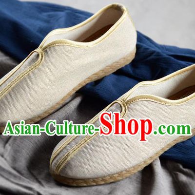 Traditional Chinese Handmade White Flax Shoes National Multi Layered Cloth Shoes for Men
