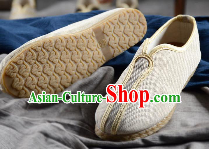 Traditional Chinese Handmade White Flax Shoes National Multi Layered Cloth Shoes for Men Traditional Chinese Handmade White Flax Shoes National Multi Layered Cloth Shoes for Men