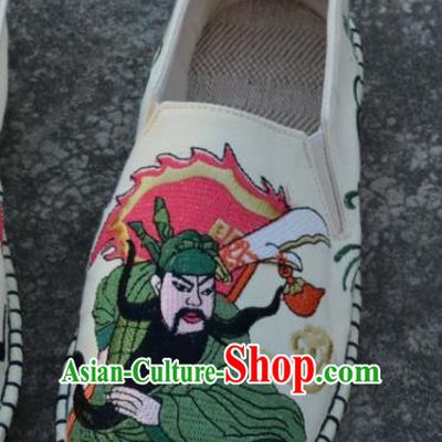 Traditional Chinese Embroidered Guan Yu White Shoes Handmade Flax Shoes National Multi Layered Cloth Shoes for Men