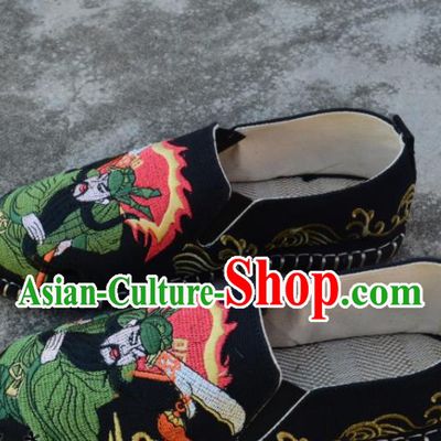 Traditional Chinese Embroidered Guan Yu Black Shoes Handmade Flax Shoes National Multi Layered Cloth Shoes for Men