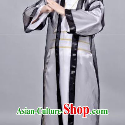 Chinese Ancient Scholar Black Robe Traditional Song Dynasty Swordsman Costume for Men