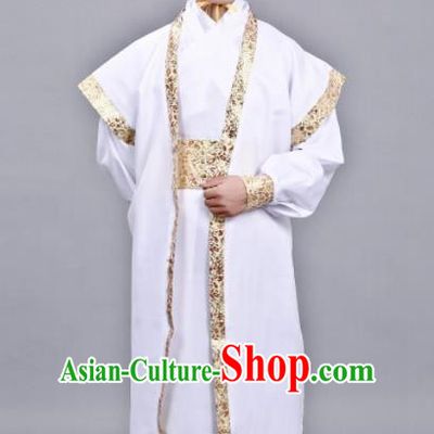 Chinese Ancient Drama Swordsman White Clothing Traditional Song Dynasty Scholar Costume for Men