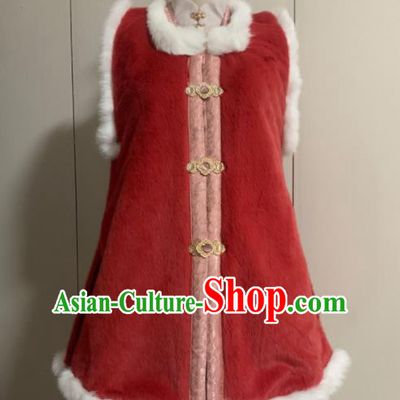 Chinese Ancient Traditional Ming Dynasty Court Queen Costume Winter Red Vest for Women