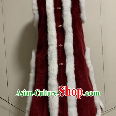 Chinese Ancient Traditional Ming Dynasty Court Queen Costume Winter Wine Red Vest for Women