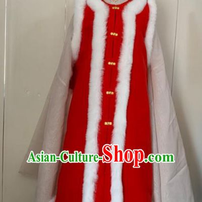 Chinese Ancient Traditional Ming Dynasty Court Queen Costume Winter Red Long Vest for Women