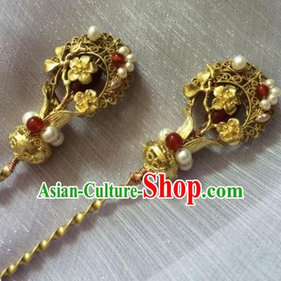 Chinese Traditional Ancient Princess Golden Plum Hairpins Court Hair Accessories for Women