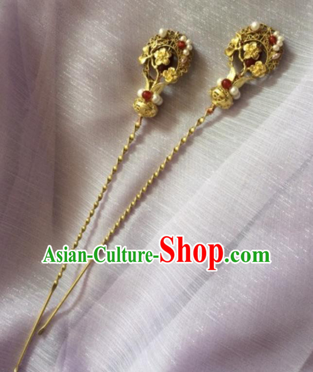 Chinese Traditional Ancient Princess Golden Plum Hairpins Court Hair Accessories for Women Chinese Traditional Ancient Princess Golden Plum Hairpins Court Hair Accessories for Women