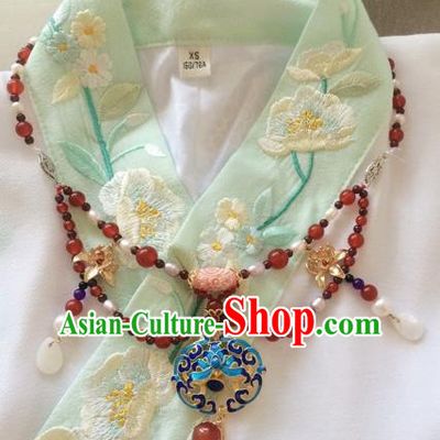 Chinese Ancient Princess Blueing Lotus Necklace Traditional Court Lady Jewelry Accessories for Women