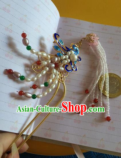 Chinese Ancient Princess Pearls Phoenix Hairpins Traditional Court Hair Accessories for Women Chinese Ancient Princess Pearls Phoenix Hairpins Traditional Court Hair Accessories for Women