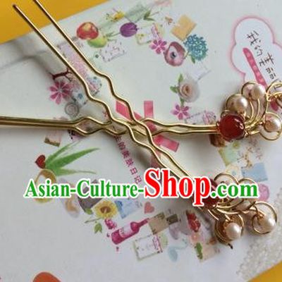 Chinese Ancient Princess Agate Pearls Hairpins Traditional Court Hair Accessories for Women