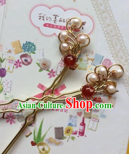 Chinese Ancient Princess Agate Pearls Hairpins Traditional Court Hair Accessories for Women Chinese Ancient Princess Agate Pearls Hairpins Traditional Court Hair Accessories for Women