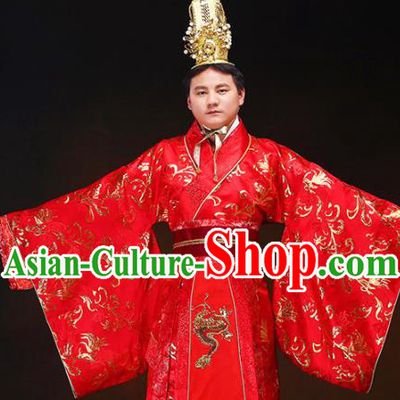 Chinese Ancient Bridegroom Red Hanfu Clothing Traditional Han Dynasty Royal Prince Wedding Costumes and Headpiece for Men