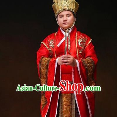 Chinese Ancient Wedding Red Hanfu Clothing Traditional Han Dynasty Bridegroom Costumes and Headpiece for Men