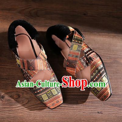 Traditional Chinese Handmade Khaki Satin Shoes National High Heel Shoes for Women