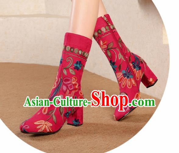 Traditional Chinese Handmade Embroidered Red Boots National High Heel Shoes for Women Traditional Chinese Handmade Embroidered Red Boots National High Heel Shoes for Women