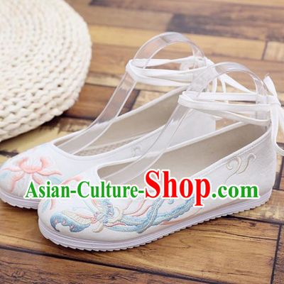 Traditional Chinese Handmade Embroidered Butterfly White Shoes National Cloth Shoes for Women