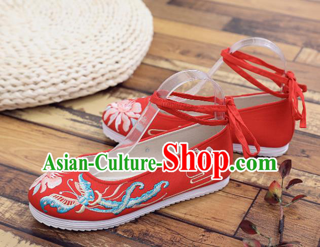 Traditional Chinese Handmade Embroidered Butterfly Red Shoes National Cloth Shoes for Women Traditional Chinese Handmade Embroidered Butterfly Red Shoes National Cloth Shoes for Women