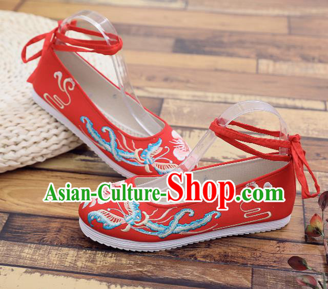 Traditional Chinese Handmade Embroidered Butterfly Red Shoes National Cloth Shoes for Women Traditional Chinese Handmade Embroidered Butterfly Red Shoes National Cloth Shoes for Women