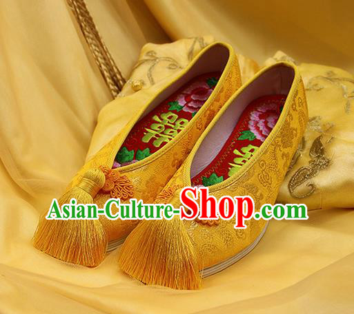 Traditional Chinese Handmade Yellow Shoes Hanfu Wedding Shoes National Cloth Shoes for Women Traditional Chinese Handmade Yellow Shoes Hanfu Wedding Shoes National Cloth Shoes for Women