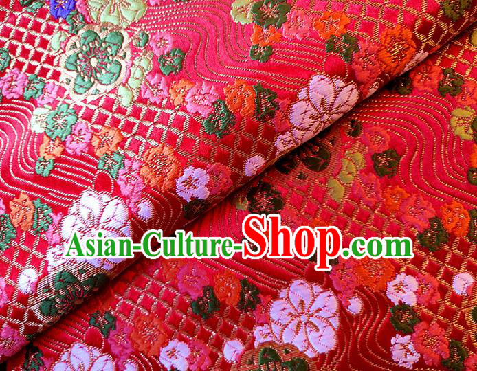 Asian Japan Traditional Plum Pattern Design Red Brocade Damask Fabric Kimono Satin Material Asian Japan Traditional Plum Pattern Design Red Brocade Damask Fabric Kimono Satin Material
