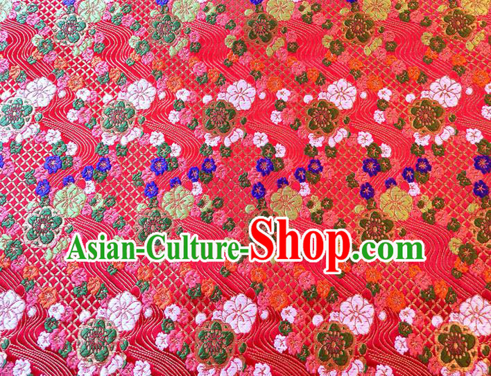 Asian Japan Traditional Plum Pattern Design Red Brocade Damask Fabric Kimono Satin Material Asian Japan Traditional Plum Pattern Design Red Brocade Damask Fabric Kimono Satin Material