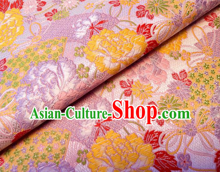 Asian Japan Traditional Peony Pattern Design Pink Brocade Damask Fabric Kimono Satin Material Asian Japan Traditional Peony Pattern Design Pink Brocade Damask Fabric Kimono Satin Material