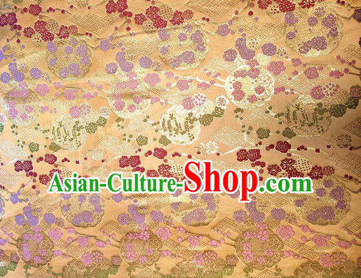 Asian Japan Traditional Plum Pattern Design Golden Brocade Damask Fabric Kimono Satin Material Asian Japan Traditional Plum Pattern Design Golden Brocade Damask Fabric Kimono Satin Material