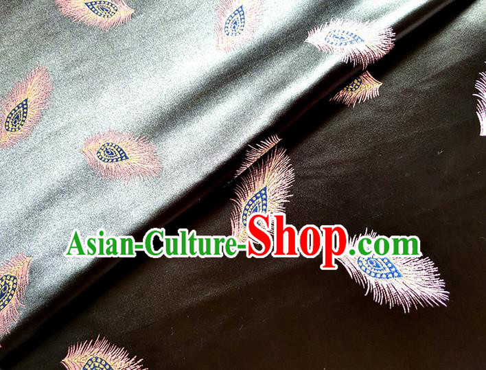 Asian Chinese Traditional Feather Pattern Design Black Brocade Cheongsam Fabric Silk Material Asian Chinese Traditional Feather Pattern Design Black Brocade Cheongsam Fabric Silk Material
