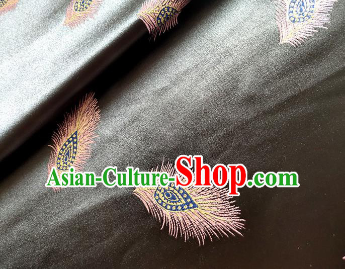 Asian Chinese Traditional Feather Pattern Design Black Brocade Cheongsam Fabric Silk Material Asian Chinese Traditional Feather Pattern Design Black Brocade Cheongsam Fabric Silk Material