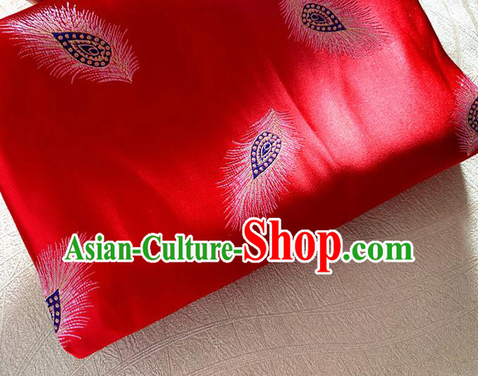 Asian Chinese Traditional Feather Pattern Design Red Brocade Cheongsam Fabric Silk Material Asian Chinese Traditional Feather Pattern Design Red Brocade Cheongsam Fabric Silk Material