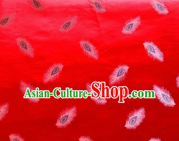 Asian Chinese Traditional Feather Pattern Design Red Brocade Cheongsam Fabric Silk Material Asian Chinese Traditional Feather Pattern Design Red Brocade Cheongsam Fabric Silk Material