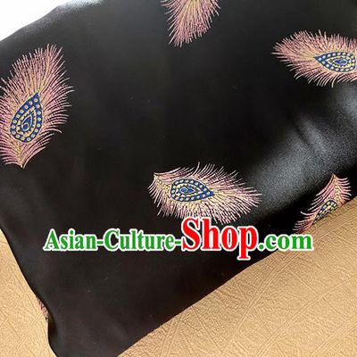 Asian Chinese Traditional Feather Pattern Design Black Brocade Cheongsam Fabric Silk Material