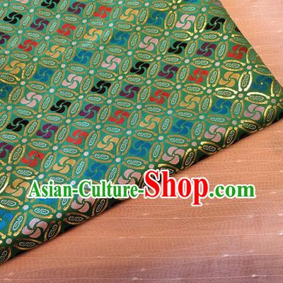 Asian Chinese Traditional Winnower Pattern Design Green Brocade Cheongsam Fabric Silk Material