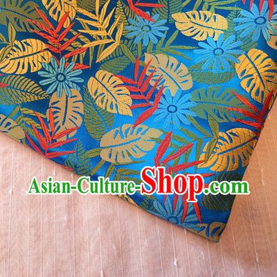 Asian Chinese Traditional Tree Leaf Pattern Design Blue Brocade Cheongsam Fabric Silk Material