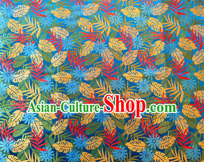 Asian Chinese Traditional Tree Leaf Pattern Design Blue Brocade Cheongsam Fabric Silk Material Asian Chinese Traditional Tree Leaf Pattern Design Blue Brocade Cheongsam Fabric Silk Material