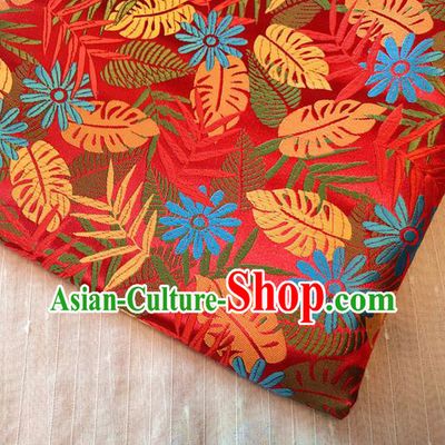 Asian Chinese Traditional Tree Leaf Pattern Design Red Brocade Cheongsam Fabric Silk Material