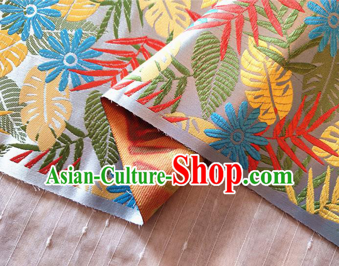 Asian Chinese Traditional Tree Leaf Pattern Design White Brocade Cheongsam Fabric Silk Material Asian Chinese Traditional Tree Leaf Pattern Design White Brocade Cheongsam Fabric Silk Material