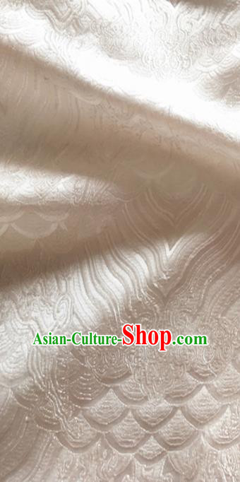 Asian Chinese Traditional Wave Pattern Design White Brocade Cheongsam Fabric Silk Material Asian Chinese Traditional Wave Pattern Design White Brocade Cheongsam Fabric Silk Material