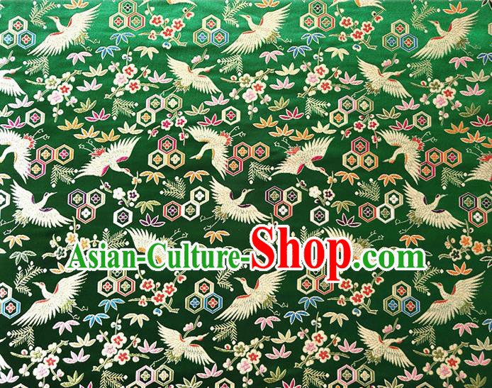 Asian Japan Traditional Plum Crane Pattern Design Green Brocade Damask Fabric Kimono Satin Material Asian Japan Traditional Plum Crane Pattern Design Green Brocade Damask Fabric Kimono Satin Material