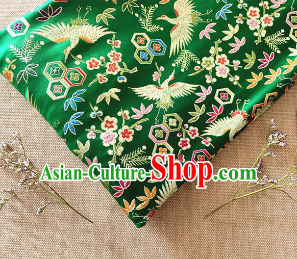 Asian Japan Traditional Plum Crane Pattern Design Green Brocade Damask Fabric Kimono Satin Material Asian Japan Traditional Plum Crane Pattern Design Green Brocade Damask Fabric Kimono Satin Material