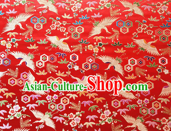 Asian Japan Traditional Plum Crane Pattern Design Red Brocade Damask Fabric Kimono Satin Material Asian Japan Traditional Plum Crane Pattern Design Red Brocade Damask Fabric Kimono Satin Material