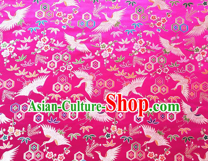 Asian Japan Traditional Plum Crane Pattern Design Rosy Brocade Damask Fabric Kimono Satin Material Asian Japan Traditional Plum Crane Pattern Design Rosy Brocade Damask Fabric Kimono Satin Material