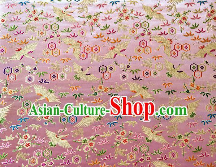 Asian Japan Traditional Plum Crane Pattern Design Pink Brocade Damask Fabric Kimono Satin Material Asian Japan Traditional Plum Crane Pattern Design Pink Brocade Damask Fabric Kimono Satin Material