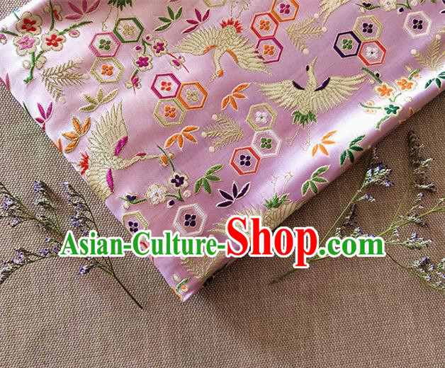 Asian Japan Traditional Plum Crane Pattern Design Pink Brocade Damask Fabric Kimono Satin Material Asian Japan Traditional Plum Crane Pattern Design Pink Brocade Damask Fabric Kimono Satin Material