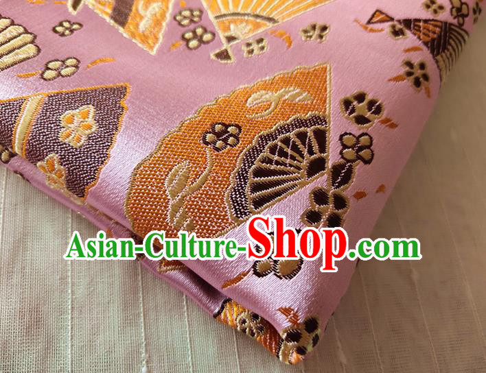Asian Japan Traditional Folding Fan Pattern Design Pink Brocade Damask Fabric Kimono Satin Material Asian Japan Traditional Folding Fan Pattern Design Pink Brocade Damask Fabric Kimono Satin Material