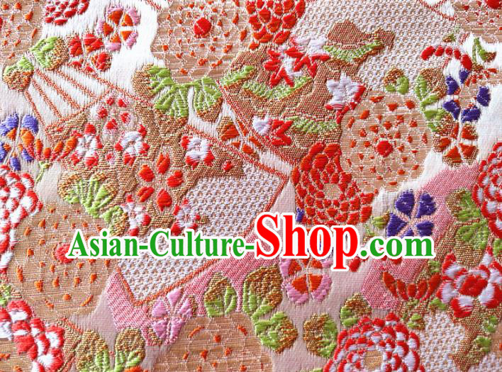 Asian Japan Traditional Peony Pattern Design Pink Brocade Damask Fabric Kimono Satin Material Asian Japan Traditional Peony Pattern Design Pink Brocade Damask Fabric Kimono Satin Material